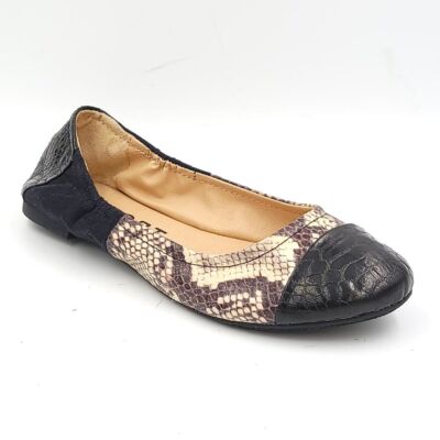 Report Women Ballet Flats Knoelle Size US 6 Black Beige Snakeskin Print