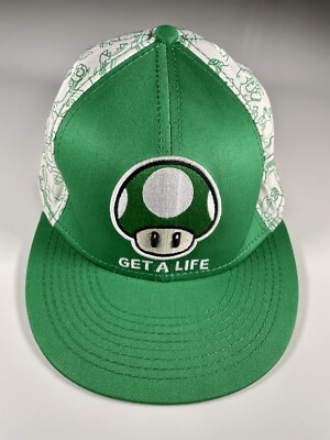 Super Mario Hat 2012 Nintendo Get A Life 1 Up Mushroom L/XL 14+ Flatbill Fitted
