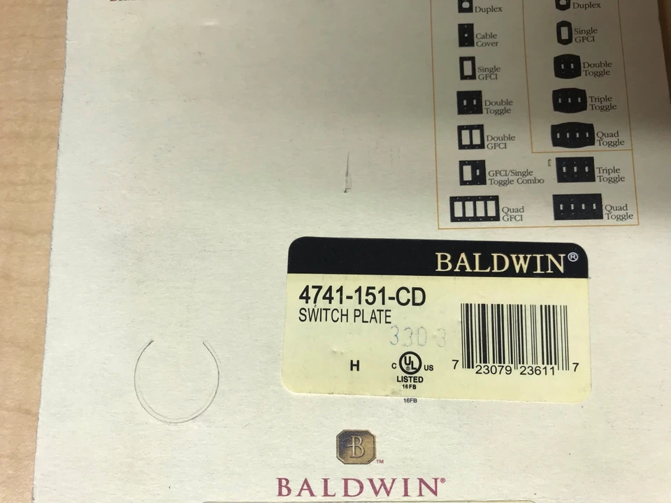 Baldwin~4741.151.CD~方形斜边双~墙板~古董~缺螺丝 — 第 3/4 张图片