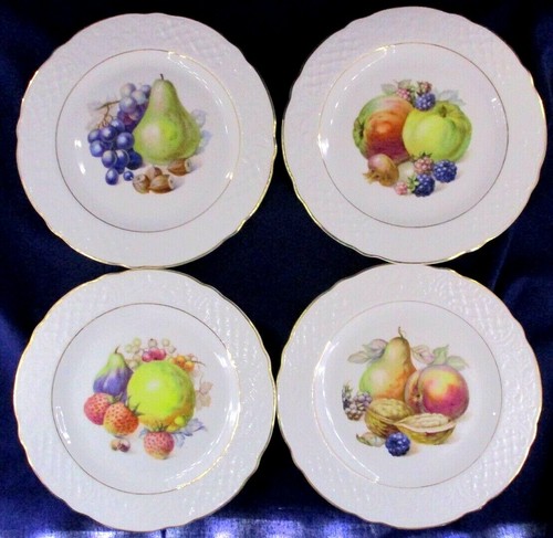 4 Dessert Plates Schumann Bavaria Germany US Zone Scalloped Fruit - Picture 1 of 7