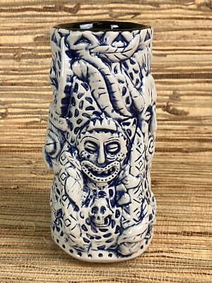 Call To Adventure Tiki Mug By Lost Temple Traders White Blue Tiki Bar New in Box