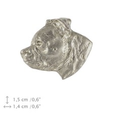 Staffie (tête), broche couverte d’argent, qualité supérieure Art Dog FR