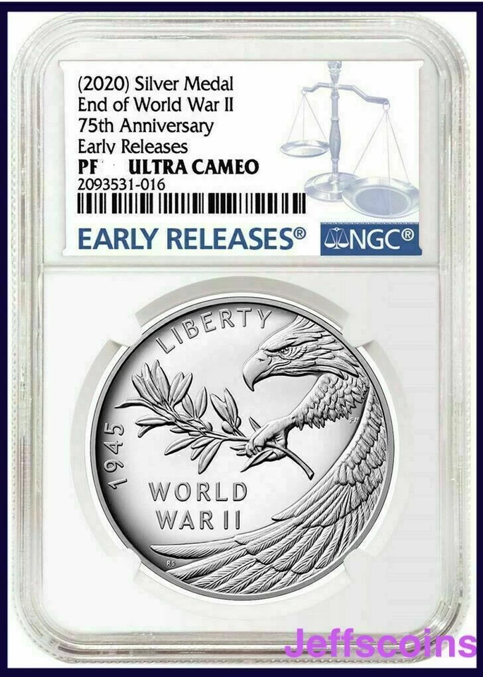 2020 P End of World War 2, WW2 75th Anniversary 1oz Silver Medal Eagle NGC PF69 - Image 3 of 4