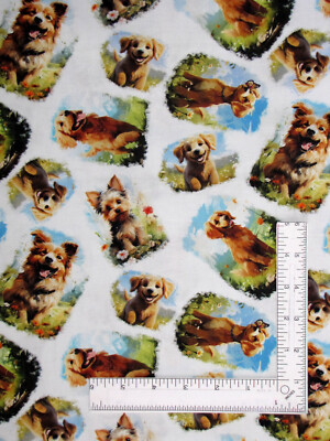 Dog Animal Scenes Fabric By The Yard Fur Ever Friends Dogs Cotton 3 Wishes
