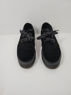 Dr Martens Holly Black Crushed Velvet Platform Oxford Lace  Dr Martens Holly Black Crushed Velvet Platform Oxford Lace Up Shoes Women Sz 10 main image 0
