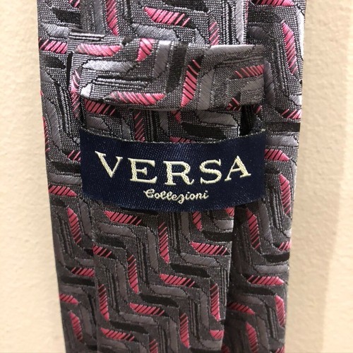 Versa Eollejioni Men's Gray/Pink Geometric Tie (E1785) - Picture 3 of 4