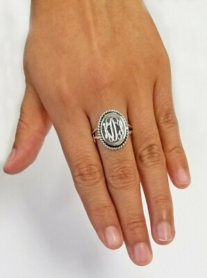 Sterling Silver Oval Rope Edge Monogram Ring, Women's Ring