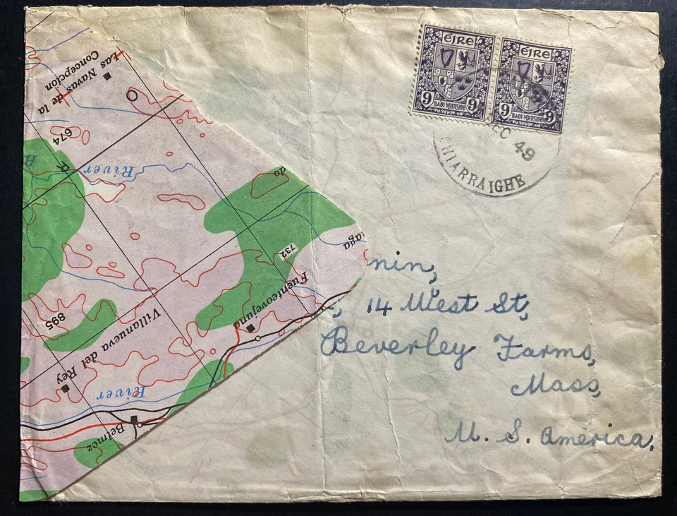 1949 Killarney Ireland Map Of Cordoba Cover To Beverly Farms MA USA - Image 2 of 3