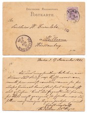 100141 - Mi.Nr. 40 - Postkarte - Berlin 17.11.1885 nach Heilbronn