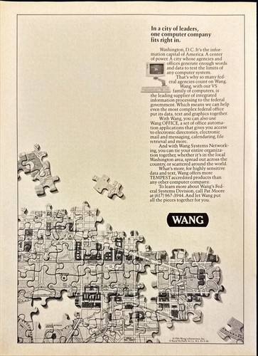 Wang Office Computers TEMPEST Puzzle Pieces Vintage Print Ad 1986
