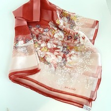 Silk Jun Ashida Scarf Pink Burgundy White Flowers With Stripes 36  Square New
