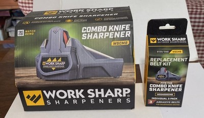Work Sharp Combo Knife Sharpener WSCMB New With Bonus Replacement Belt Pack