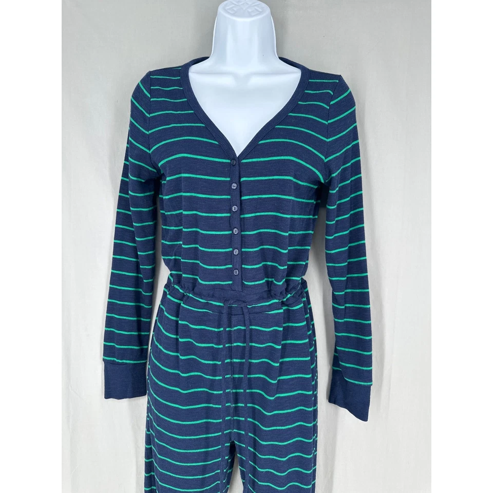 Gap Body Pajamas One Piece Womens Small Navy Blue Striped Jumpsuit Henley - Image 3 of 4