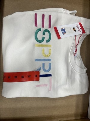 NWT Esprit Women's Logo Fleece Crewneck Sweatshirt Embroidered 80s Retro Viral