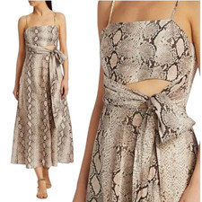 Zimmermann Bellitude Python Cut Midi Dress Animal Snake Linen Size 0 AU 8 Us 4