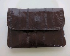 VTG Dark Brown EEL SKIN COINCASE 2 Slots Zip Compartment 4" x 3" Made in Korea