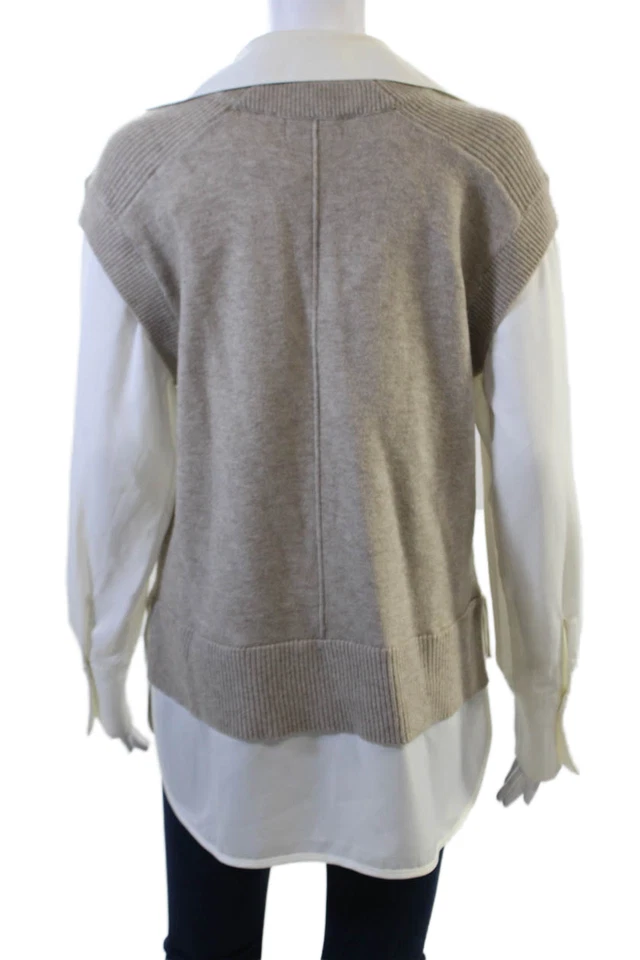 Elan Women Pullover V-Neck Long Sleeve Beige Sweater Size S - Image 3 of 4
