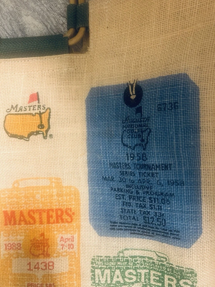 复古大师 1999 年奥古斯塔高尔夫纪念品托特包黄麻竹柄 - 全新带标签 — 第 3/4 张图片