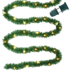 15FT Pre-lit Christmas Green Garland Upgrade, Lighted Artificial Pine Garland...