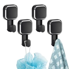 4 Pack Black Suction Cup Shower Hooks, Damage Free, Utility Wall Holders, Bath