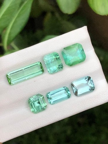 14 Ct Lot of Natural Tourmalines Emerald & Baguette Cuts Green,Mint,Aqua & Teal - Picture 4 of 7
