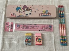 Sanrio Little Twin Stars Vintage Pencil Case erasers ruler pencils set Japan