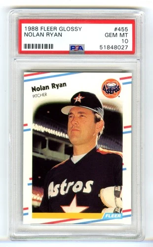 NOLAN RYAN (POP 214) 1988 FLEER GLOSSY PSA-10 GEM-MT HOT MLB CARD#455 (NEW CASE)