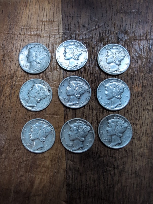 1942 Mercury Dime Lot Of 9
