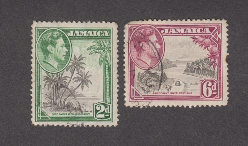 JAMAICA 1938-39. KG VI. Coco Palms & Priestman's River, Portland Sc# 119a & 123a