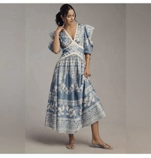 FARM RIO x Anthropologie V-Neck Puff Sleeve Dress, NWT, size Xs