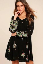 Free People Oxford Swing Dress Black Multi Floral Embroidered Mini Medium