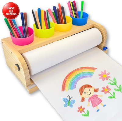Wooden Tabletop Paper Roll Dispenser with Safety Sliding Cutter - Kids Art Easel