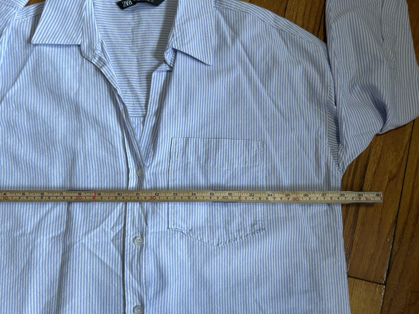 Zara Basic  Blue White Striped Oversized  Button … - image 6