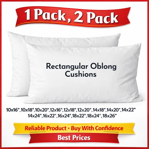 Cushion Pads Rectangular Oblong Hollowfibre Insert Fillers Inners in Pack of 1,2