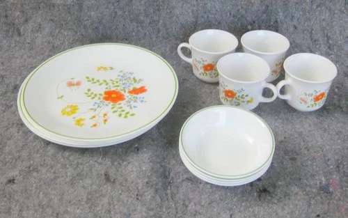 12pc Vintage Corelle WILDFLOWER - Dinner Plates, Cups, Desert Bowls