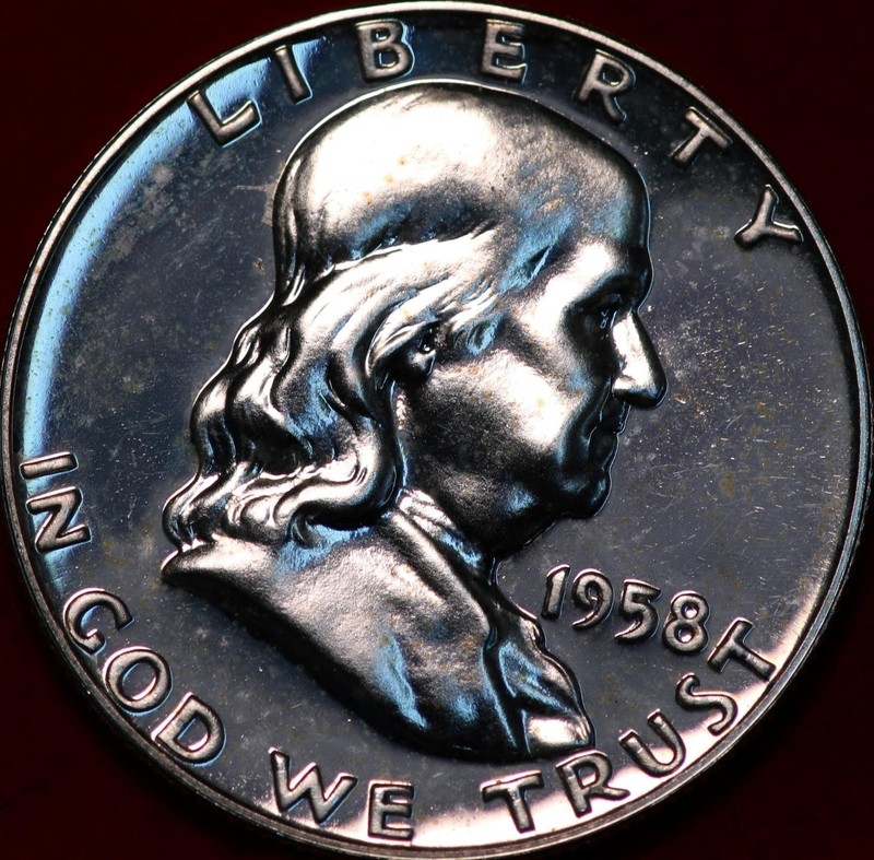 Uncirculated Proof 1958 Philadelphia Mint Silver Franklin Half