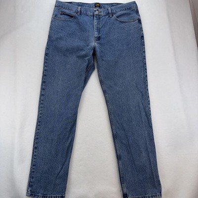 Vintage Lee Jeans Denim Straight Size 40x34 YKK Zip Mexico Heavy Cotton Med Blue