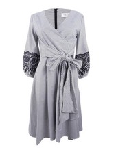 Calvin Klein Women's Striped Embroidered Fit & Flare Dress (2, Black/White)