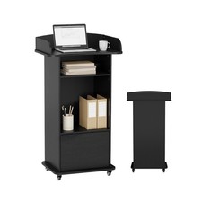 Podium Stand with Metal Wheels Wooden Lectern Podium Stand Portable Pulpit