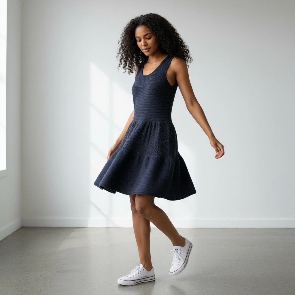 sandro paris navy embroidered fit and flare dress Sandro Paris Navy Embroidered Fit and Flare Dress