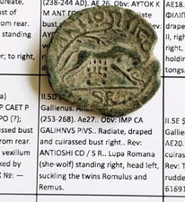 Roman Provincial - Gallienus, Antioch in Pisidia. Large AE27, She-Wolf / Twins