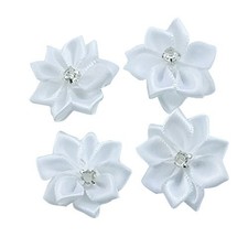 Satin Ribbon Flowers Bows 40PCS Rhinestone Appliques for Wedding Crafts White 
