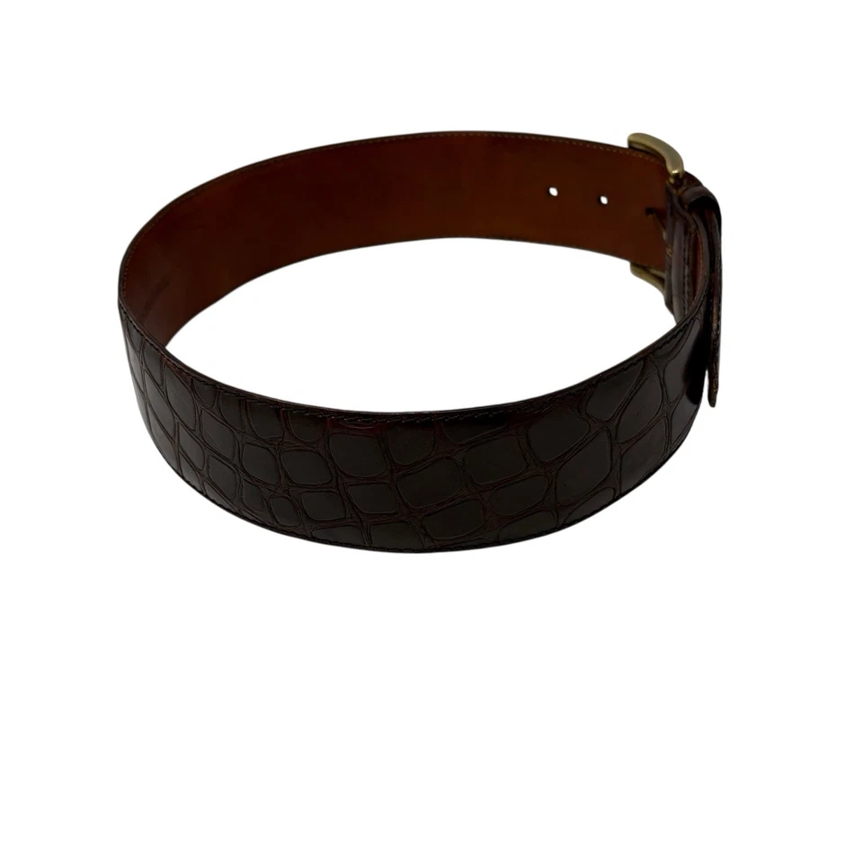 Cinturón De Colección Giorgio Armani Marrón Oscuro Ancho Cuero Repujado 65cm 26 pulgadas  Foto 4 de 4