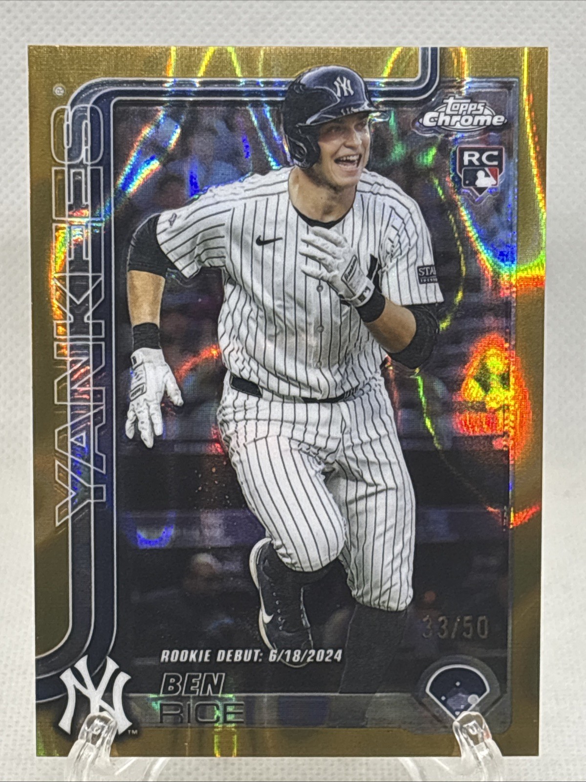 Ben Rice 2025 Topps Chrome Update #USC138 Gold Lava Refractor RC 33/50 Yankees