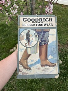 Vintage 1920s Goodrich Farm Boots Shoes Sign Advertising Clothing Workwear