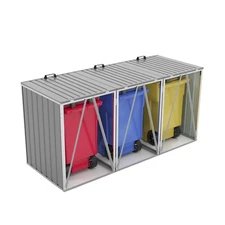 3 Trash Cans Garbage Bin Shed with Lockable Doors Backyard Garden Bin Shed