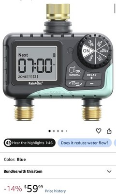 RainPoint 2-Zone Water Timer ITV205 Automatic Garden Hose Irrigation Controller