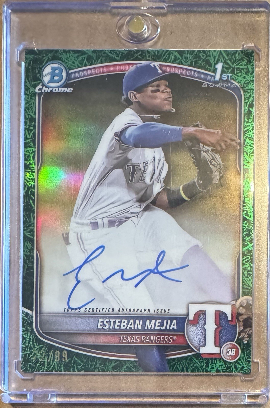 2025 Bowman Chrome ESTEBAN MEJIA Auto Green Grass Refractor /99 SP 1st Rangers