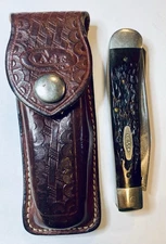 VINTAGE 6 DOT CASE XX  1980 1984 TRAPPER 6254 POCKET KNIFE WITH LEATHER SHEATH