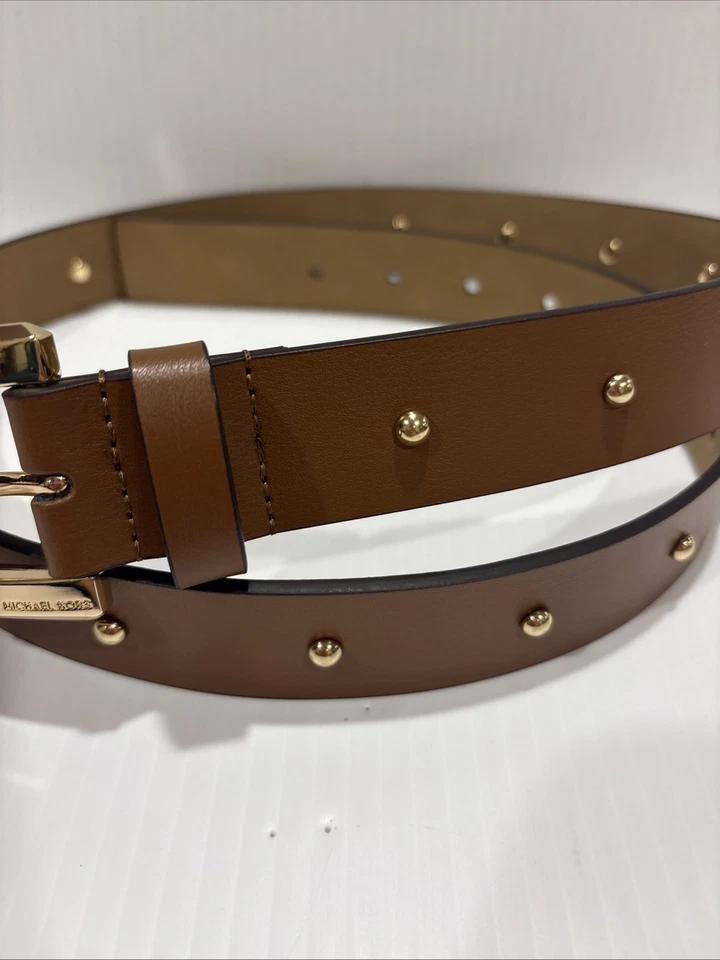 НОВЫЙ MICHAEL KORS женщин кожаный ремень W золотой гвоздики и пряжки коричневый Sz M - Изображение 4 из 4